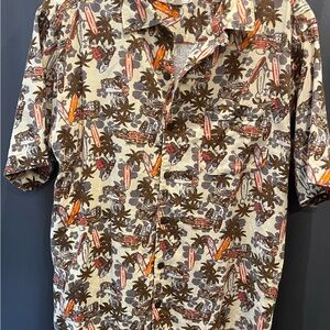 Vintage Ocean & Coast Surfboard Island Print Men's Casual Button Shirt